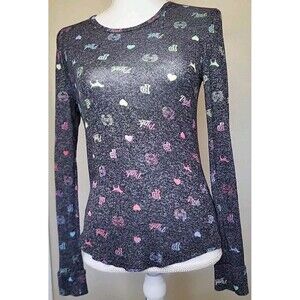 Pink Victoria Secret S Pajama Top Sm Gray Loungewear Dog Hearts Print Soft Comfy